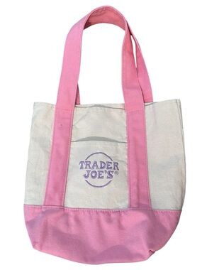 Trader Joe's Mini Tote Pastel Pink Purple Canvas